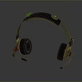 Black Computer Gaming Headset With Green Buttons Red Details And Microphone 3d model