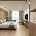 Modern Hotel Guest Room Interior With Bed Sofa TV Desk And Wooden Elements