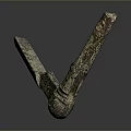 Ancient Bronze Sculpture with Intricate Carvings Patina Featuring Curved Section and Long Handle
