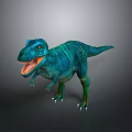 3D Blue Green Dinosaur Model With Open Mouth And Sharp Teeth Standing Pose