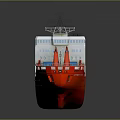 3D Model of Red and Green Work Vessel with Crane and Deck Structure