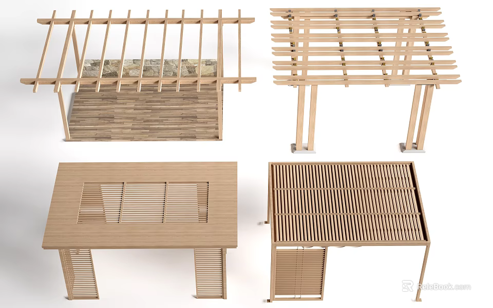Modern Wooden Pergola Design With Slatted Roof And Support Column Styles 3d model 