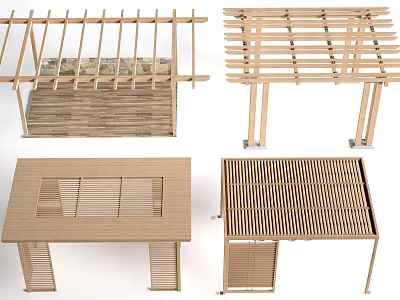 Modern Wooden Pergola Design With Slatted Roof And Support Column Styles 3d model