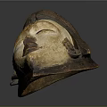 Traditional Wooden Mask With Carved Human Face Features And Intricate Hair Details