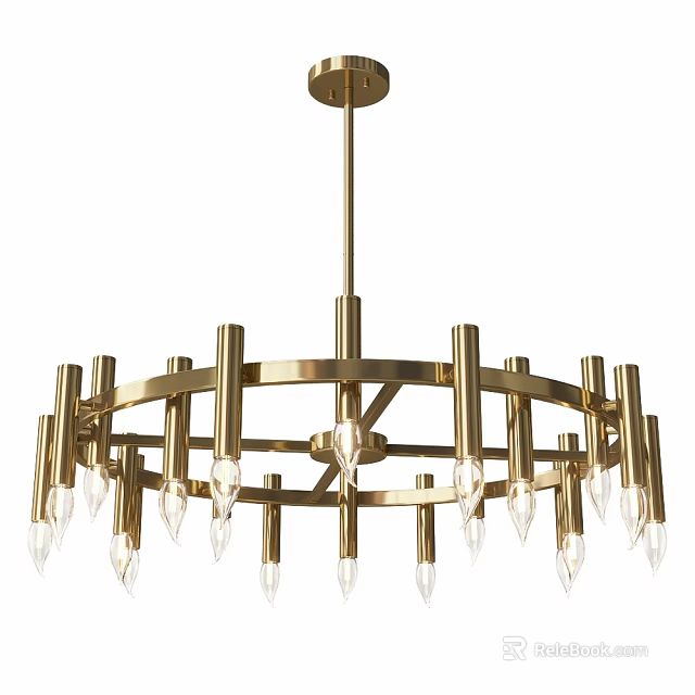 Elegant Modern Gold Ceiling Light with Circular Design and Multiple Glass Bulbs 3d model