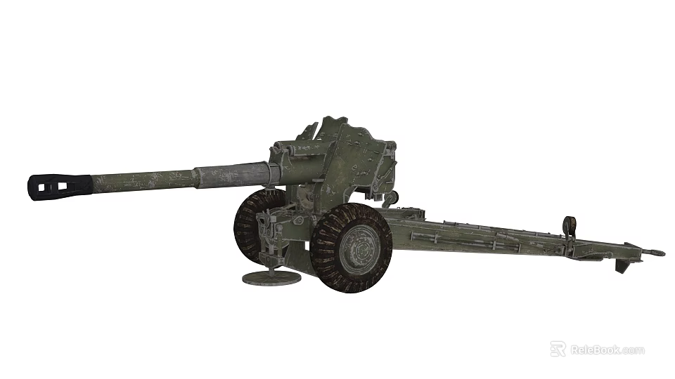 Vintage Military Field Artillery Gun With Large Wheels And Long Barrel 3d model 