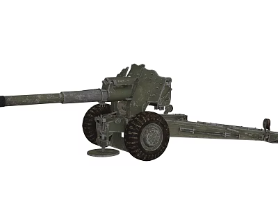 Vintage Military Field Artillery Gun With Large Wheels And Long Barrel 3d model