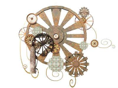 Vintage Industrial Wall Decor With Intricate Gear And Wheel Design Elements 3d model
