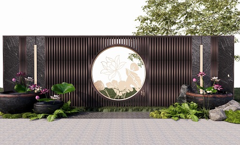 New Zen Grille View Wall Courtyard View Wall Lotus Water Tank Lotus Hollow View Wall Opposition View Wall 3d model