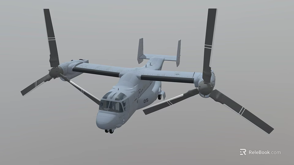 Military Tiltrotor Helicopter With Gray Body Large Rotors And Number 12 3d model 