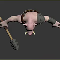 Pink Pig Warrior Creature With Spiked Shoulder Armor Leather Belt And Hammer Fantasy