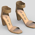 Brown Open Toe High Heel Sandals With Ankle Strap Block Heel And Patterned Insole 3d model