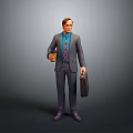 3D Business Character In Gray Suit With Blue Shirt Briefcase And Coffee Cup