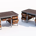 Modern Industrial Desk Featuring Dark Wooden Top Metal Frame And Multiple Drawers