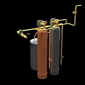Industrial Equipment System With Yellow Pipes Cylindrical Tanks And Gray Drum