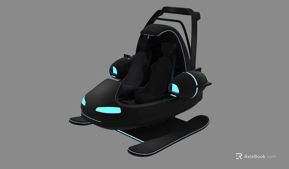 Futuristic Black Suspension Seat With Blue Neon Lights And Two Seats Design 3d model 