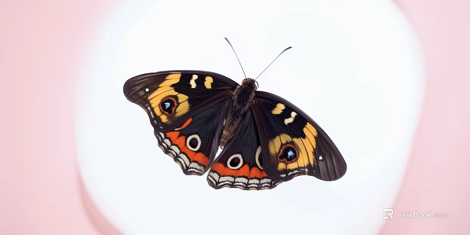 Beautiful Butterfly With Black Wings Orange Blue Eyespots And Detailed Patterns On White Background 3d model 