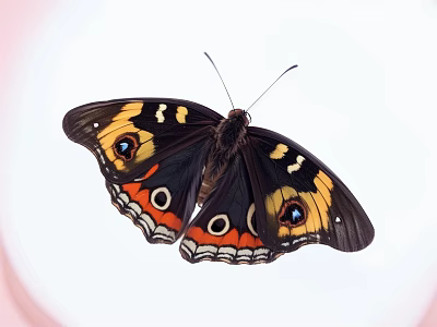 Beautiful Butterfly With Black Wings Orange Blue Eyespots And Detailed Patterns On White Background 3d model
