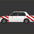 White Ambulance With Red White Stripes Blue Red Emergency Lights On Roof