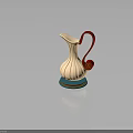 Striped Cream Colored Pitcher With Red Spiral Handle And Blue Base For Daily Use