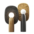 Two Modern Table Lamps With Black Wooden Golden Textured Backboard And White Round Lampshade