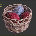 Wicker Basket Filled With Soft Colorful Yarn Balls For Household Supplies