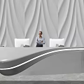 Modern White Reception Desk With LED Lighting And Wavy Wall Background And Potted Plant