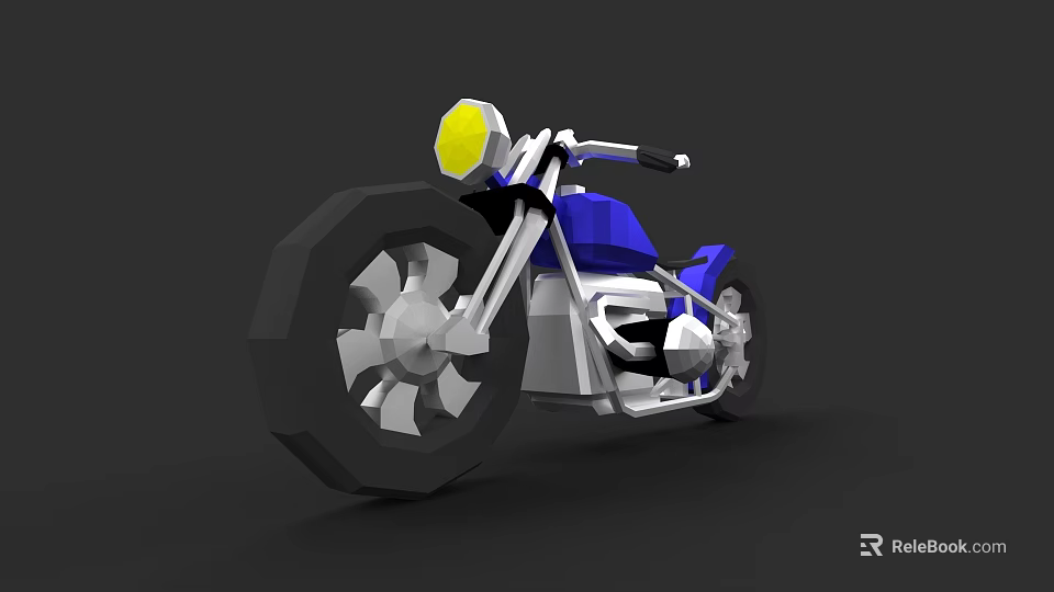Low Poly Blue And Silver Motorcycle With Yellow Headlight 3D Model Design 3d model 