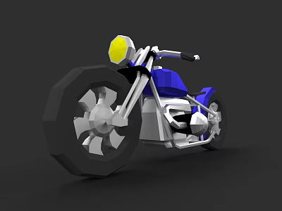Low Poly Blue And Silver Motorcycle With Yellow Headlight 3D Model Design 3d model