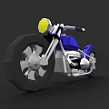 Low Poly Blue And Silver Motorcycle With Yellow Headlight 3D Model Design