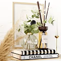 Elegant Decorative Ornament Set Interior With Pampas Grass Vase Candles And Green Plants