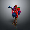 Decorative Character Riding Fantasy Colorful Feathered Creature With Blue Body Long Legs And Clawed Feet