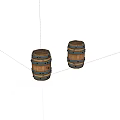 Two Rustic Wooden Barrels With Metal Hoops For Decorative