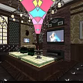 Vintage KTV Interior Design With Wooden Decor Leather Sofas Chandeliers And Stained Glass Windows