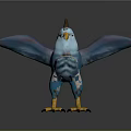 Blue Mythical Bird Creature With Yellow Beak Claws And Spread Wings