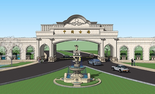 European-style entrance gate residential district entrance gate 3d model