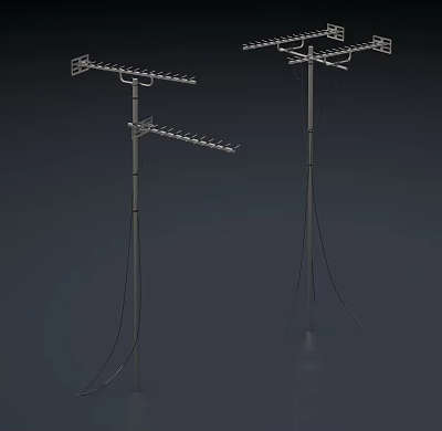 Commercial TV Antenna Towers with Metal Structure Multiple Crossbars and Wires 3d model