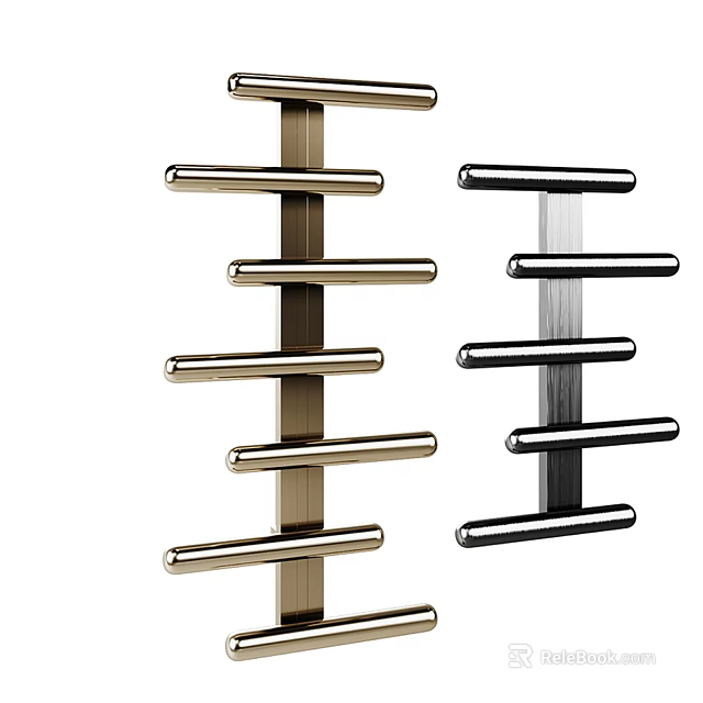 Bathroom Metal Shelf Rack With Multiple Bars In Gold And Black 3d model 