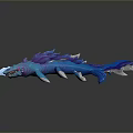 Blue Dragon 3D Model With Purple Fins Sharp Teeth And White Claws