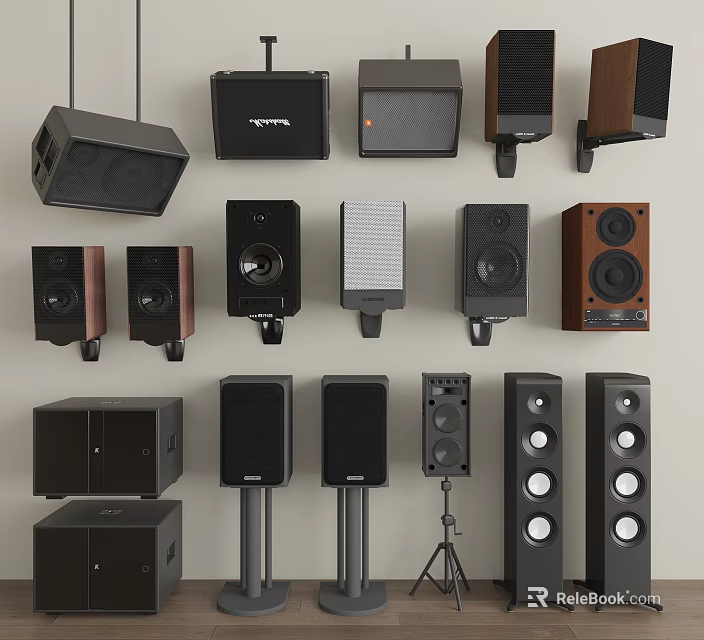 Various Headphones and Speakers with Modern Designs for Home Audio Use 3d model 