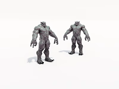 Two Muscular Humanoid Game Movie Characters With Detailed Textured Skin Standing Pose 3d model