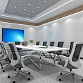 Modern Conference Room Interior With Large Table White Chairs Blue Screen And Ceiling Design 3d model