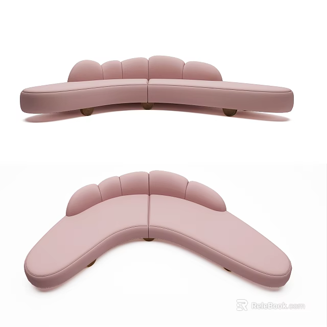 Modern Irregular-shaped Sofa with Pink Leather and Curved Design Elements 3d model