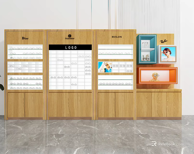 Wooden Display Cabinets With Multiple Compartments For Brand Logo And Display Items 3d model