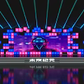 Futuristic Stage Design With Neon Lights LED Blocks And Cyber Helmet Figure