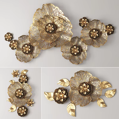 Golden Flower Shaped Wall Decor With Intricate Petal And Leaf Design 3d model
