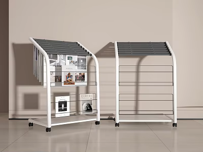 White Modern Minimalist Bookshelves With Wheels Multiple Shelves Holding Magazines And Books 3d model