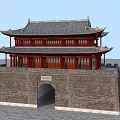 Ancient Chinese Architecture City Gate Tower With Traditional Curved Roof And Red Walls