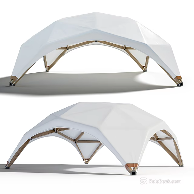 White Dome Shaped Structures With Wooden Supports 3d model
