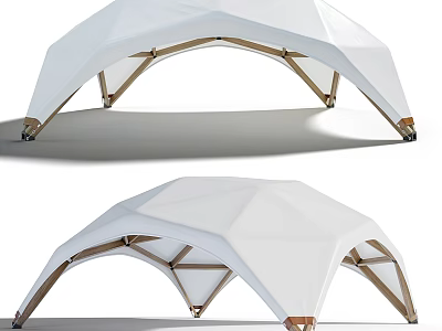 White Dome Shaped Structures With Wooden Supports 3d model